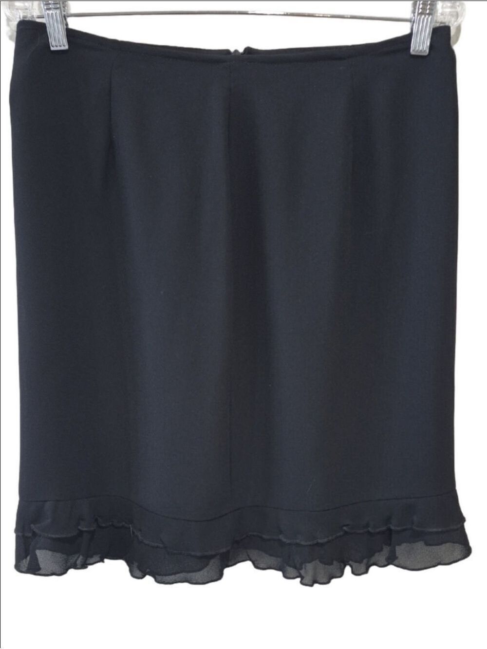 Classic Black Pencil Skirt with Ruffle Sheer Hemline  Knee Length Size 12